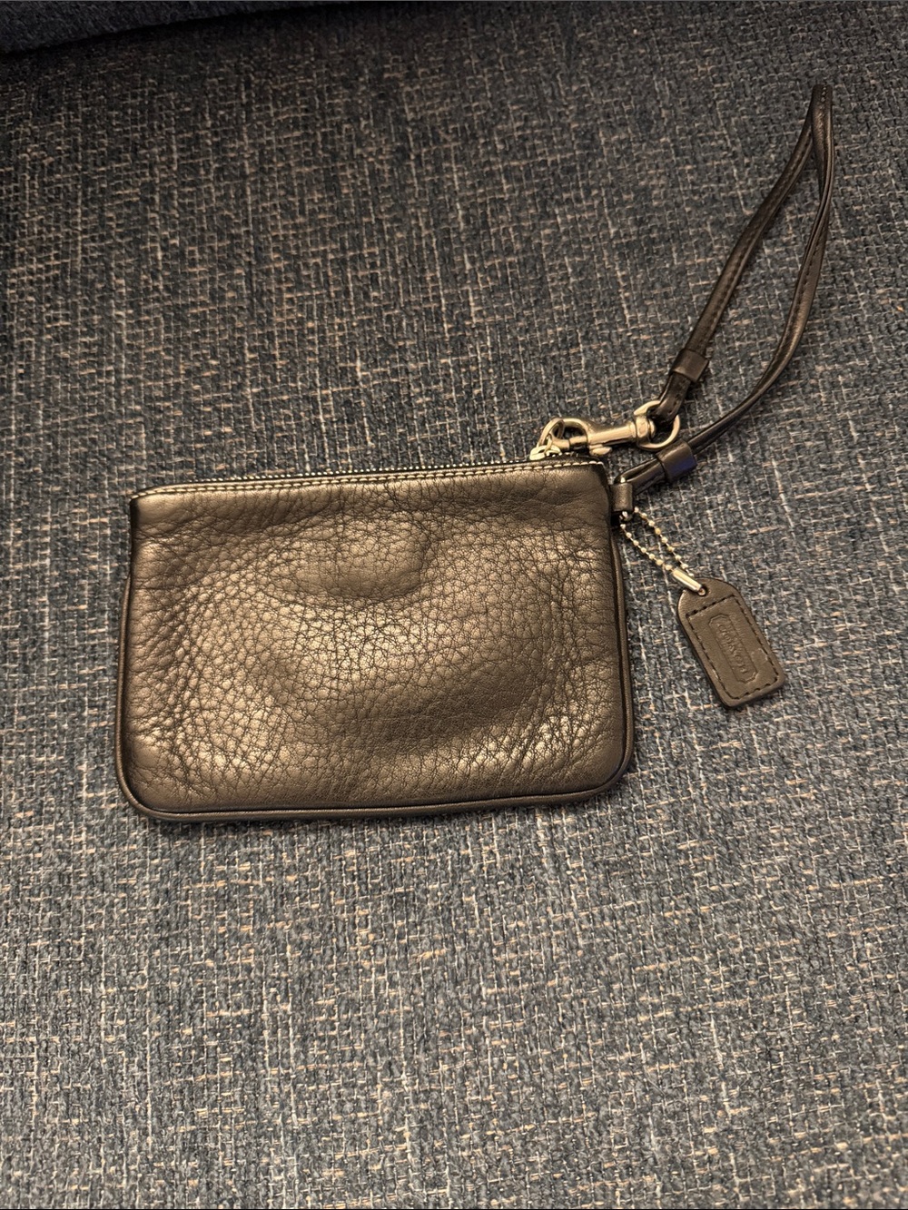Coach Black Pebbled Leather Wristlet with Tag